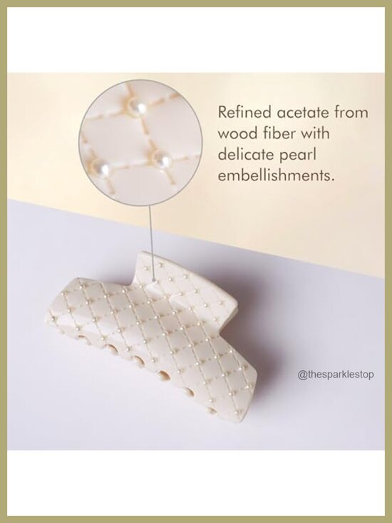 Acetate Rectangle Hair Claw Clip with Pearl Beads - Secure Grip for Thin & main image 5